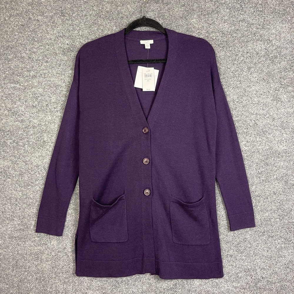 NEW J. Jill Cardigan Womens XS Purple New Blackchery V-Neck Button Front Pocket